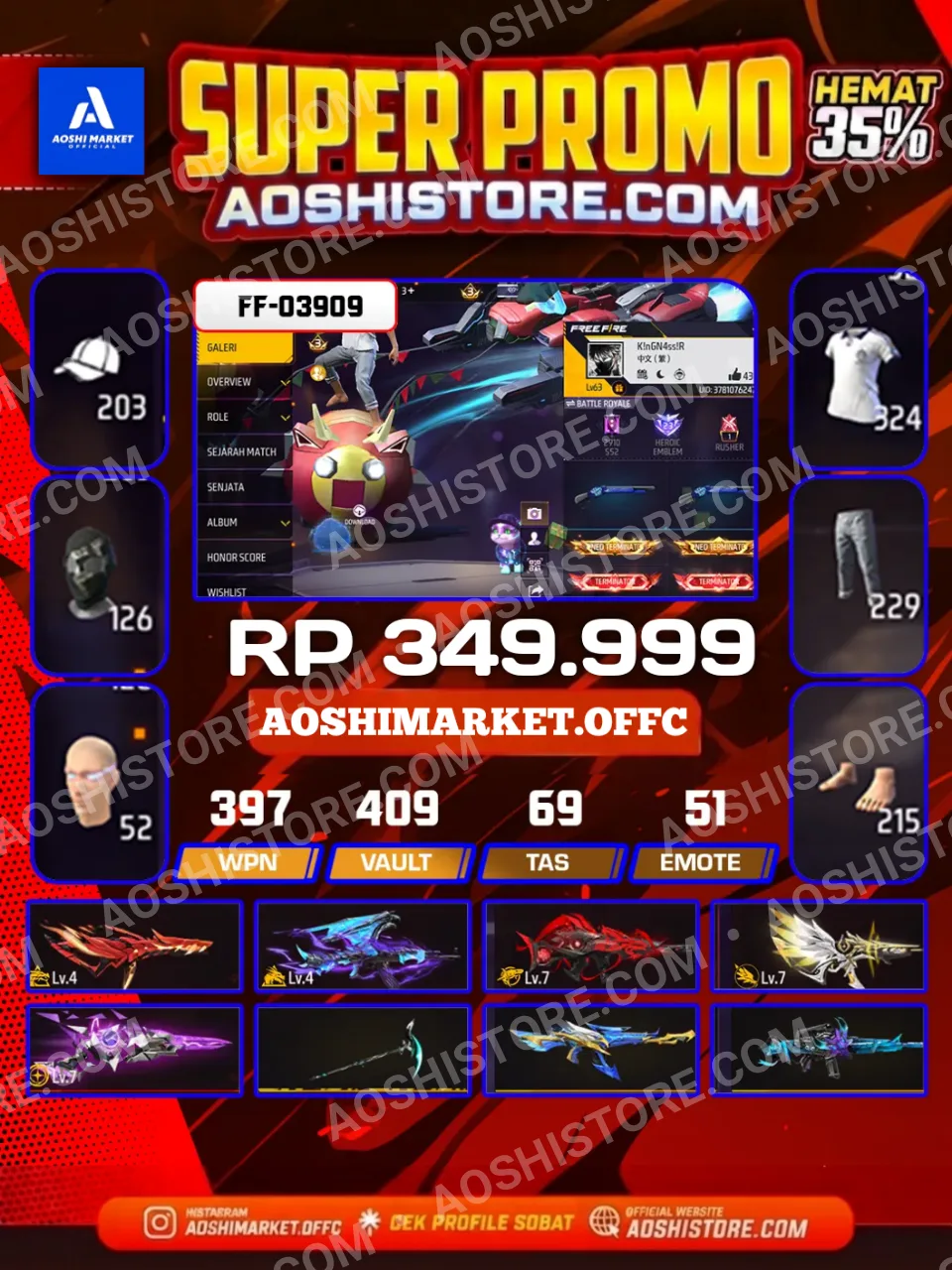 Evo Ak47 4, Evo M441 4, Evo Mp5 7, Evo Scar Megalodon 7, Evo Sg 2 7, Sg 2 Trompet, Sg 2 Mamba,Minato On, Orochimaru On, Pain On, Jiraiya On, Bts On