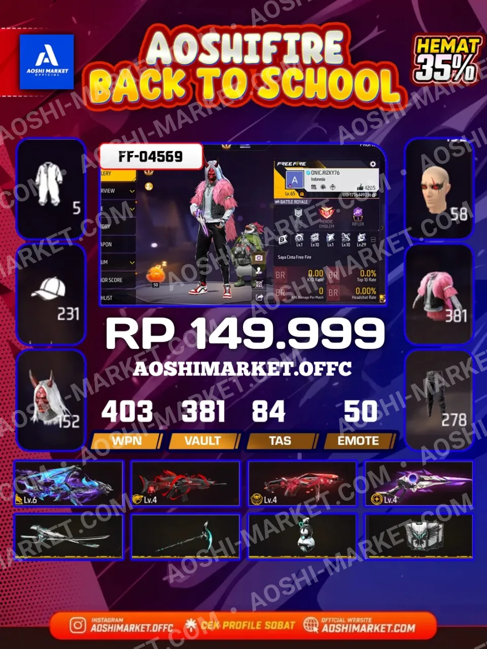 Cobra On, Shadow Earthshaker On, Arctic Blue, Bandit Hitam On, Bts On, Baju Tengen, Topeng Budi, Sepatu Jordan