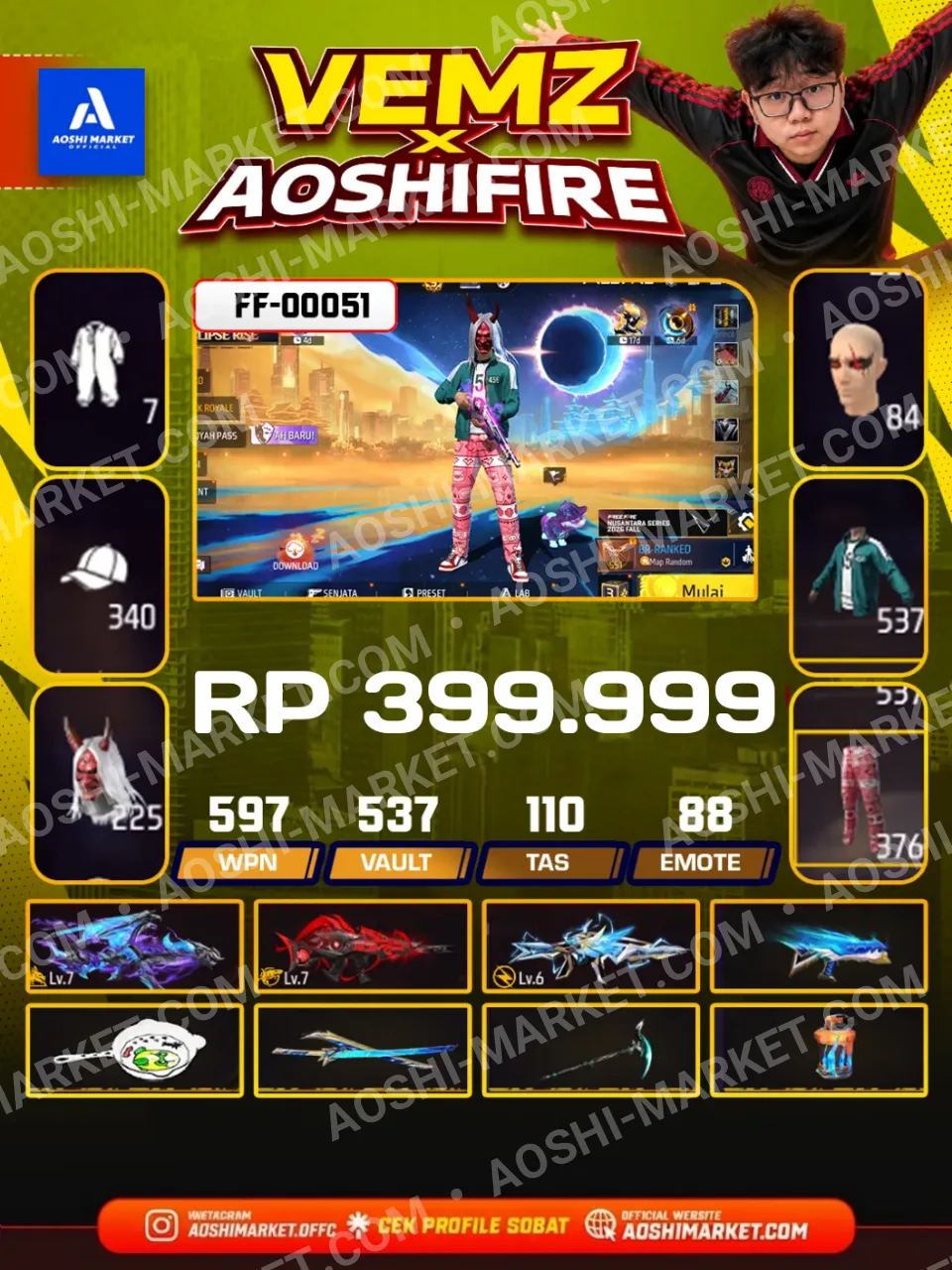 Evo Ak47 7, Evo Scar Megalodon 7, Evo Xm8 6, Sg 2 Lumut, Sg 2 Rapper, Sg 2 Trompet, Sg 2 Mamba, No Awm,Squid Game On, Pain On, Orochimaru On, Jiraiya On, Kakashi On