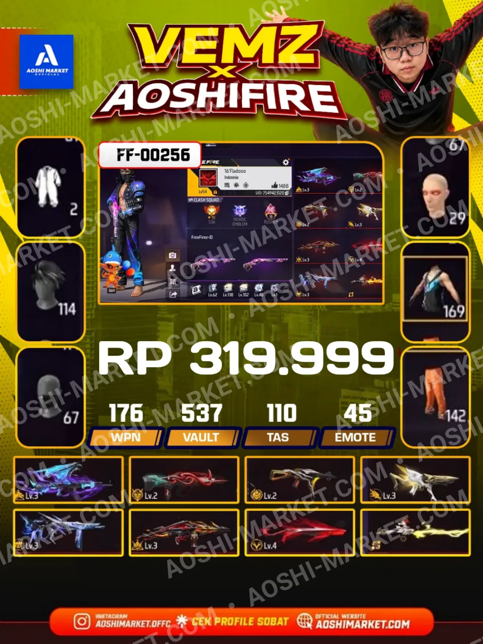 Evo Ak47 3, Evo Mp40 Chrosmasonic 3, Evo Thompson 3, Evo Mp5 3, Evo Famas 2,Trap On, Shadow Earthshaker On, Rambut Kakashi Hitam, Arctic Blue, Angel Ungu On, Angel Merah